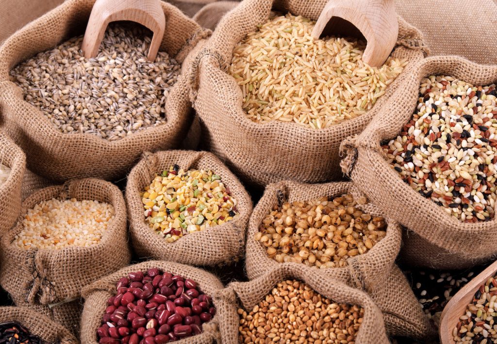 various grains cereals market stall